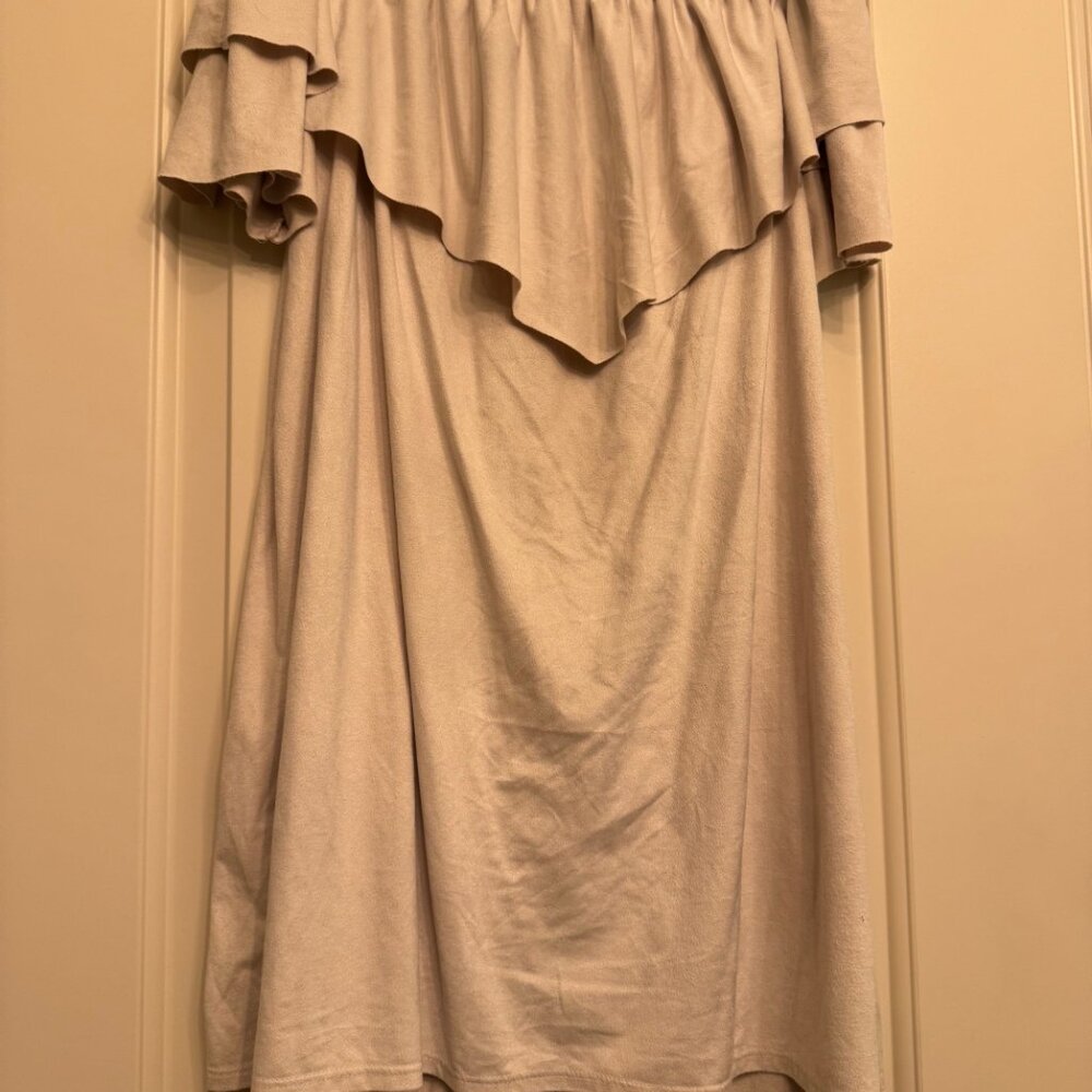 Suede Off-the-Shoulder Layered Beige Dress - Medium